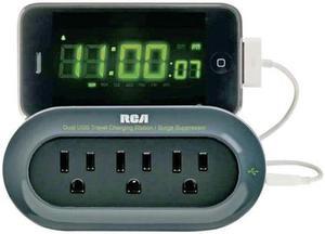 RCA PCHSTAT1R TRAVEL CHARGING STATION WITH SURGE PROTECTION & DEVICE CRADLE - GRAY