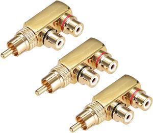 RCA Male to 2 RCA Female Connector Stereo Audio Video Splitter Adapter Coupler Gold-plated Brass 3Pcs