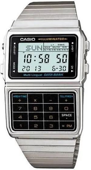 Casio #DBC611-1D Men's Databank Multi-lingual Telememo (25 pg Memory) Calculator Databank Watch, Silver Tone