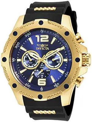Men's I-Force Multi-Function Black Polyurethane Blue Dial 18K GP Case