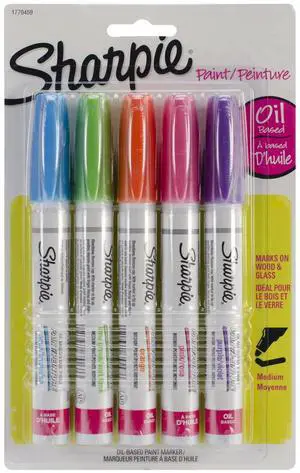 Sharpie Oil Based Paint Marker Set 5/Pkg-Aqua/Orange/Lime Green/Pink/Purple
