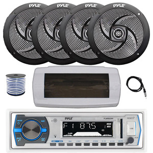 Pyle Marine Stereo Bundle: PLMRB29W Receiver, 4 Speakers (4x4"), & Radio Cover
