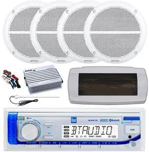 Dual MXD13 Single DIN Bluetooth Marine MP3 AM/FM Stereo Receiver with White Cover, Long Range Antenna, Amplifier w/Kit, 4x 6.5" 90 Watt Peak Power 2-Way Full Range Audio Speakers (White) Dual MXD13 Single DIN Bluetooth Marine MP3 AM/FM Stereo Receiver with White Cover, Long Range Antenna, Amplifier w/Kit, 4x 6.5" 90 Watt Peak Power 2-Way Full Range Audio Speakers (White)