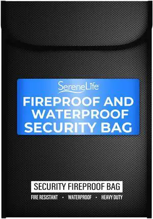 SereneLife Fire & Water Resistant Security Bag | 0.6"x11"x15" IN Fire Resistant Document & Money Bag with Interior Pockets, Durable Design, Ideal for Home, Office, or Travel Use | Black
