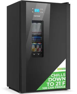 NutriChef NCBEERCL100 Fridge, Freestanding Beverage Refrigerator for Beer and Soda, Adjustable Temperature 21°F to 64°F, 108 Can Capacity-19 x 17 x 33 IN, Black