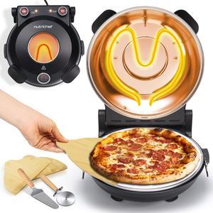 NutriChef Electric Pizza Oven | 1200W Countertop Pizza Maker with Temperature Control & Thermometer | Viewing Window for Precise Cooking | Heats up to 800F | Easy to Clean Non-Stick Coating (Black)