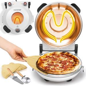 NutriChef Electric Pizza Oven | 1200W Countertop Pizza Maker with Temperature Control & Thermometer | Viewing Window for Precise Cooking | Heats up to 800F | Easy to Clean Non-Stick Coating | White