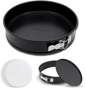 NutriChef 9 Inch Nonstick Cheesecake Springform Cake Pan | Stainless Steel Clasp & Removable Bottom | Durable Stainless Steel Cheesecake Pan | Easy to Clean | Includes 100 Parchment Papers | Black