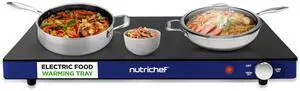 NutriChef Electric Warming Tray | Glass Surface Hot Serving Tray | Adjustable Temperature 140°F to 230°F | Energy Efficient & Space Saving | Perfect for Buffets,Parties & More | 21.2 x 16.5 IN | Blue