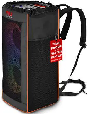 Pyle Portable Waterproof Speaker Bag, Tear-Proof Travel Case with Adjustable Backpack Straps, Side Storage Pockets & Drawstring Top, Compatible with Pyle Speaker PPHP26BL & More, 11.8x11.8x26.4