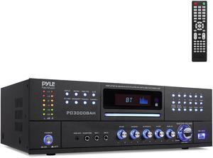 Pyle 4 Channel Wireless Bluetooth Amplifier - 4000 Watt Stereo Speaker Home Audio Receiver w/FM Radio, HDMI, USB, 2 Microphone w/Echo for Karaoke, Front Loading CD DVD Player, Rack Mount - PD3000BAH