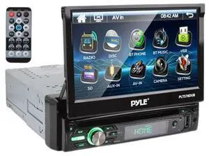 Pyle Single DIN Head Unit Receiver - In-Dash Car Stereo with 7  Multi-Color Touchscreen Display - Audio Video System with Bluetooth for Wireless Music Streaming & Hands-free Calling - BLACK