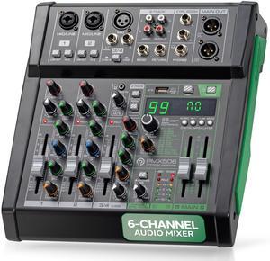 Pyle 6-Channel Audio Mixer, Bluetooth Studio Mixer/DJ Controller with Digital Effects, USB Interface, MP3 Compatible, XLR Inputs and LED Display, Audio Mixing Sound board System 10x11x3 inches
