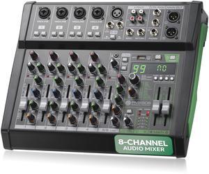 Pyle 8-Channel Audio Mixer, Bluetooth Studio Mixer/DJ Controller with Digital Effects, USB Interface, MP3 Compatible, XLR Inputs and LED Display, Audio Mixing Sound board System 10x11x3 inches