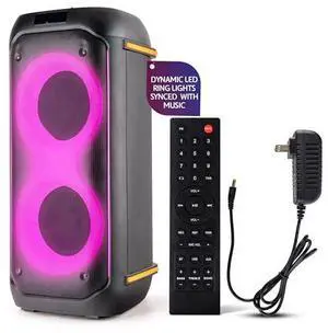 Pyle Compact Bluetooth PA Party Speaker System  160W Portable Karaoke Machine with Built-in Battery, TWS, Mic Priority, USB/SD/BT/FM, Flashing LED Lights, Dual 6.5" Speakers, 11.6" x 11.6" x 25.2"