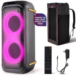Pyle Compact Bluetooth PA Party Speaker System, 160W Dual 6.5" Karaoke Machine with Mic, Rechargeable Battery, USB/SD/BT/FM Radio, TWS Function & Party Lights, Speaker Bag Included, 11.8"x11.8"x26.4"