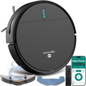 Smart Robot Vacuum and Mop Combo, App Control, 3 Cleaning Modes, Anti-Fall Sensors, Multi-Surface Cleaning, Self-Charging, 700Pa Suction Ideal for Pet Hair, Soft and Hard Floors, Black