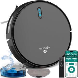 Smart Robot Vacuum and Mop Combo, 2000Pa Suction, App Control, 4 Cleaning Modes, Anti-Fall Sensors, Multi-Surface Cleaning, Self-Charging, Ideal for Pet Hair, Soft and Hard Floors, Black