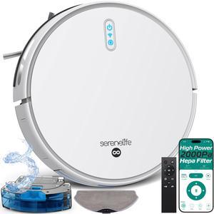 Smart Robot Vacuum and Mop Combo, 2000Pa Suction, App Control, 4 Cleaning Modes, Anti-Fall Sensors, Multi-Surface Cleaning, Self-Charging, Ideal for Pet Hair, Soft and Hard Floors, White
