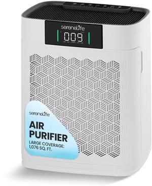 SereneLife Air Purifier for Home - Smart Room Air Purifier with Sleep & Automatic Modes, WiFi and App Control, Ultra Quiet, Removes Dust, Pet Hair and Odor for Large Rooms up to 1,076 Sq Ft (White)