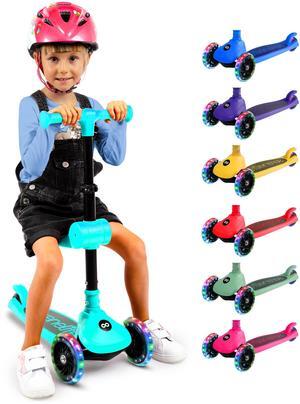 SereneLife 3-Wheel Foldable Kids Scooter  LED Wheel Lights, Adjustable Handlebar, Rear Foot Brake, Lean-to-Steer, Anti-Slip Deck  Ideal for Toddlers & Kids 2+, up to 110 lbs