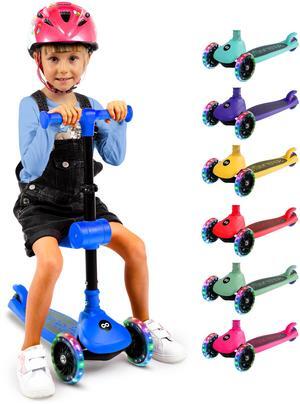 SereneLife 3-Wheel Foldable Kids Scooter  LED Wheel Lights, Adjustable Handlebar, Rear Foot Brake, Lean-to-Steer, Anti-Slip Deck  Ideal for Toddlers & Kids 2+, up to 110 lbs