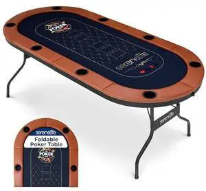 SereneLife 6ft Foldable Poker Game Table, 8 Player Casino Style Oval Card Table with Cushioned Rails, 8 Cup Holders, Metal Legs, Water-Resistant, Felt-Surface, Games Table 71.65"x32.28"x29.13" Inch