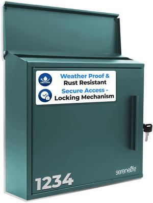 SereneLife Outdoor Wall Mailbox | 0.46 Cubic FT Locking Mailbox | Easy Installation, Secure Lock Mechanism | Ideal for Residential or Commercial Use | Wall Mountable 13.77" x 4.52" x 12.99 | Green