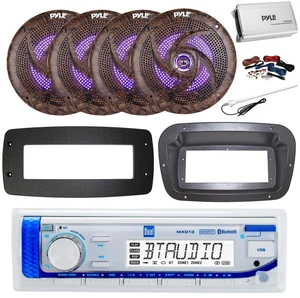 Dual MXD13 Single DIN Bluetooth Marine MP3 AM/FM Stereo Receiver, Spa bezel, Adapter Plate, 22" Radio Antenna, Wire, 4x 4" 300W Max Bluetooth Waterproof Wakeboard LED Tower Speakers (White) Dual MXD13 Single DIN Bluetooth Marine MP3 AM/FM Stereo Receiver, Spa bezel, Adapter Plate, 22" Radio Antenna, Wire, 4x 4" 300W Max Bluetooth Waterproof Wakeboard LED Tower Speakers (White)