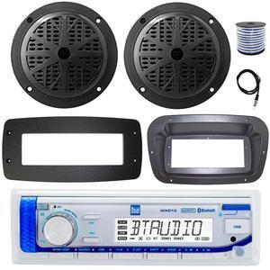 Dual MXD13 Single DIN Bluetooth Marine MP3 AM/FM Stereo Receiver, Spa bezel, Adapter Plate, 22" Radio Antenna, Wire, 2x 6.5" 600 Watt Max 2-Way Full Range Dual Cone Waterproof Stereo Speakers (Black)