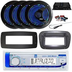 Dual MXD13 Single DIN Bluetooth Marine MP3 AM/FM Stereo Receiver, Spa bezel, Adapter Plate, 22" Radio Antenna, Wire, 4x 8'' 180 Watt Max Full Range Dual Cone Waterproof Stereo Speakers (Black)