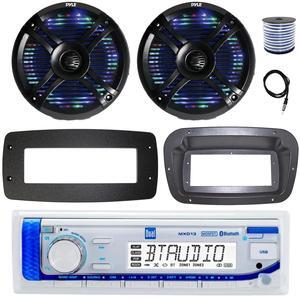 Dual MXD13 Single DIN Bluetooth Marine MP3 AM/FM Stereo Receiver, Spa bezel, Adapter Plate, 22" Radio Antenna, Wire, 2x 5.25" 20 Watt Max Polycone Audio Speakers (Black, Bulk Packaging)