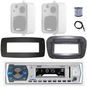 Pyle PLMRB29W Single DIN Bluetooth Marine MP3 Stereo Receiver, Spa bezel, Adapter Plate, 22" Radio Antenna, Wire, 2x 6.5" 180 Watt Max Power 2-Way Water Resistant Audio Speakers (Charcoal)