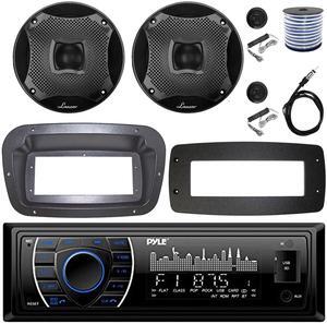 Pyle PLRMR27BTB Single-DIN Marine Bluetooth USB/AUX MP3 AM/FM Radio Stereo Receiver W/Install Kit + Adapter Plate, 2x 6.5" 450W Max Power 2-Way Component Black Speakers W/50 Feet Wire, Radio Antenna