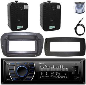 Pyle PLRMR27BTB Single-DIN Marine Bluetooth USB/AUX MP3 AM/FM Radio Stereo Receiver W/Install Kit + Adapter Plate, 2x 5.25" 400W Max Power Wall/Ceiling Home Dual Speakers W/50 Feet Wire, 22" Antenna