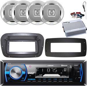 Pyle PLMRB29B Single-DIN Marine Bluetooth USB/AUX MP3 AM/FM In-Dash Stereo Black Receiver W/Install Kit + Adapter Plate, 4x 5.25" 400W Max 2-Way Speakers, 4 Channel 400W Max Amplifier W/Kit, Antenna