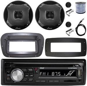Pyle PLCDBT95 Single-DIN Bluetooth Marine AUX/USB CD Player/MP3 AM/FM In-Dash Stereo Receiver W/Install Kit + Adapter Plate, 2x 6.5" 450W Max Power 2-Way Component Black Boat Speakers W/Wire, Antenna