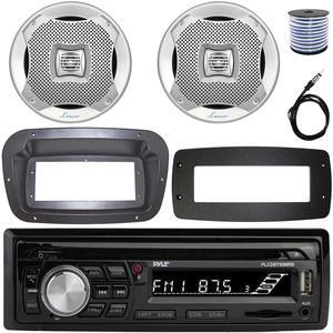 Pyle PLCDBT95 Single-DIN Bluetooth Marine AUX/USB CD Player/MP3 AM/FM In-Dash Stereo Receiver W/Install Kit + Adapter Plate, 2x 6.5" 400W Max Power 2-Way Water-Resistant Boat Speakers W/Wire, Antenna