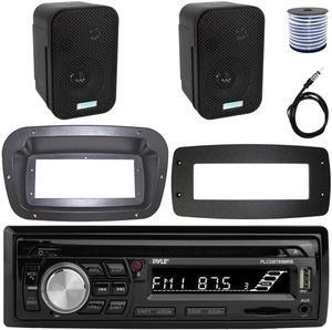 Pyle PLCDBT95 Single-DIN Bluetooth Marine AUX/USB CD Player/MP3 AM/FM In-Dash Stereo Receiver W/Install Kit + Adapter Plate, 2x 3.5" 300W Max Power Indoor/Outdoor Black Speakers W/50FT. Wire, Antenna