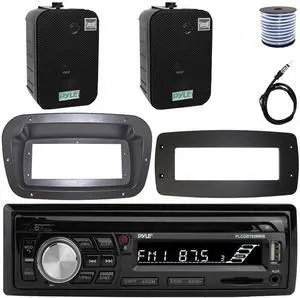 Pyle PLCDBT95 Single-DIN Bluetooth Marine AUX/USB CD Player/MP3 AM/FM In-Dash Stereo Receiver W/Install Kit + Adapter Plate, 2x 5.25" 400W Max Power Wall/Ceiling Home Dual Speakers W/Wire, Antenna