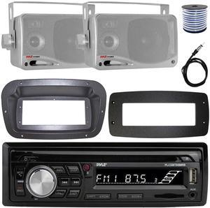 Pyle PLCDBT95 Single-DIN Bluetooth Marine AUX/USB CD Player/MP3 AM/FM In-Dash Stereo Receiver W/Install Kit + Adapter Plate, 2x 3.5'' 200W Max Power 3-Way Mini Box Silver Speakers W/Wire, 22" Antenna
