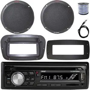 Pyle PLCDBT95 Single-DIN Bluetooth Marine AUX/USB CD Player/MP3 AM/FM In-Dash Stereo Receiver W/Install Kit + Adapter Plate, 2x 6.5'' 400W Max Power Dual Cone 2-Way Full Range Speakers W/Wire, Antenna