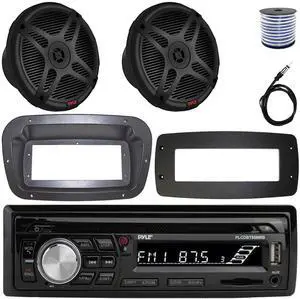 Pyle PLCDBT95 Single-DIN Bluetooth Marine AUX/USB CD Player/MP3 AM/FM In-Dash Stereo Receiver W/Install Kit + Adapter Plate, 2x 6.5" 600W Max Power 2-Way Coaxial Component Speakers W/Wire, Antenna
