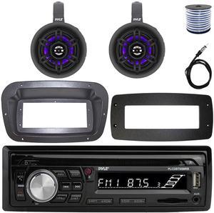 Pyle PLCDBT95 Single-DIN Bluetooth Marine AUX/USB CD Player/MP3 AM/FM In-Dash Stereo Receiver W/Install Kit + Adapter Plate, 2x 4" 300W Max Power Wakeboard LED Tower Speakers W/50 Feet Wire, Antenna