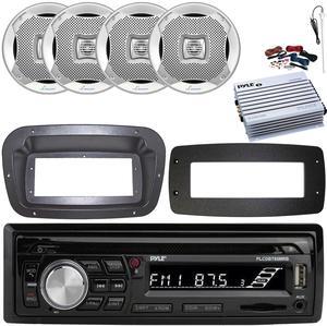 Pyle PLCDBT95 Single-DIN Bluetooth Marine AUX/USB CD Player/MP3 AM/FM In-Dash Stereo Receiver W/Install Kit + Adapter Plate, 4x 5.25" 400W Max Power 2-Way Speakers, 4 Channel Amplifier W/Kit, Antenna