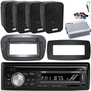 Pyle PLCDBT95 Single-DIN Bluetooth Marine AUX/USB CD Player/MP3 AM/FM In-Dash Stereo Receiver W/Install Kit + Adapter Plate, 4x 3.5" 300W Max Power Indoor/Outdoor Speakers, Amplifier W/Kit, Antenna