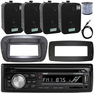 Pyle PLCDBT95 Single-DIN Bluetooth Marine AUX/USB CD Player/MP3 AM/FM In-Dash Stereo Receiver W/Install Kit + Adapter Plate, 4x 5.25" 400W Max Power Wall/Ceiling Home Dual Speakers W/Wire, Antenna