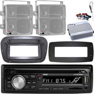 Pyle PLCDBT95 Single-DIN Bluetooth Marine AUX/USB CD Player/MP3 AM/FM In-Dash Stereo Receiver W/Install Kit + Adapter Plate, 4x 3.5'' 200W Max Mini Box Speakers, 4 Channel Amplifier W/Kit, Antenna