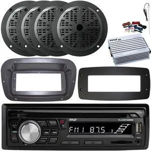 Pyle PLCDBT95 Single-DIN Bluetooth Marine AUX/USB CD Player/MP3 AM/FM In-Dash Stereo Receiver W/Install Kit + Adapter Plate, 4x 5.25'' 100W Max Full Range Speakers, 4 Channel Amplifier W/Kit, Antenna