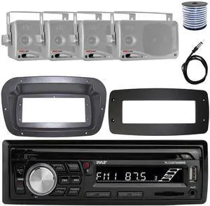 Pyle PLCDBT95 Single-DIN Bluetooth Marine AUX/USB CD Player/MP3 AM/FM In-Dash Stereo Receiver W/Install Kit + Adapter Plate, 4x 3.5'' 200W Max Power 3-Way Mini Box Silver Speakers W/Wire, 22" Antenna